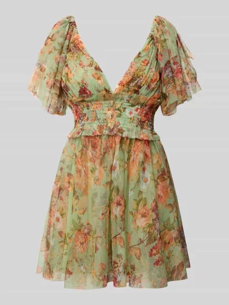 Sukienka koktajlowa z falbanami Lace & Beads zielona