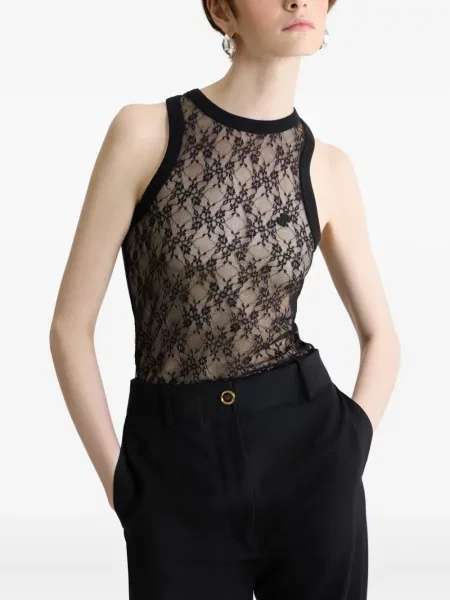 Top Patou cu model floral din dantelă negru