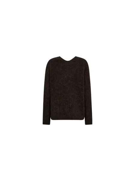 Dzianinowy sweter Mos Mosh z dekoltem w serek elegancki brązowy