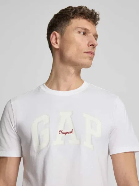 T-shirt z logo i okrągłym dekoltem Gap biała