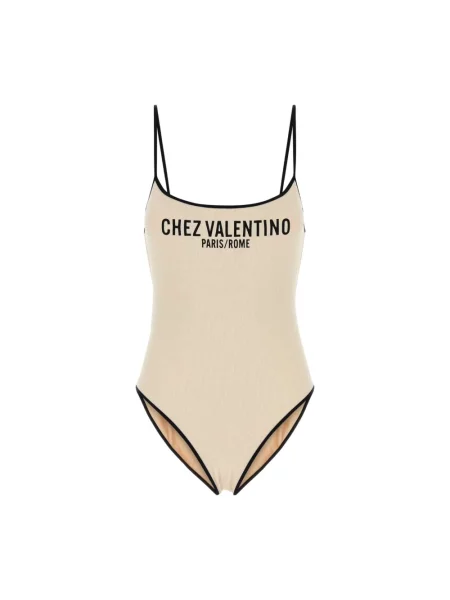 Lniany strój kąpielowy Valentino Garavani beżowy