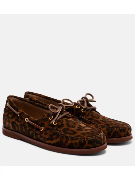 Loaferke Gianvito Rossi iz semiša s potiskom z leopardjim vzorcem rjava
