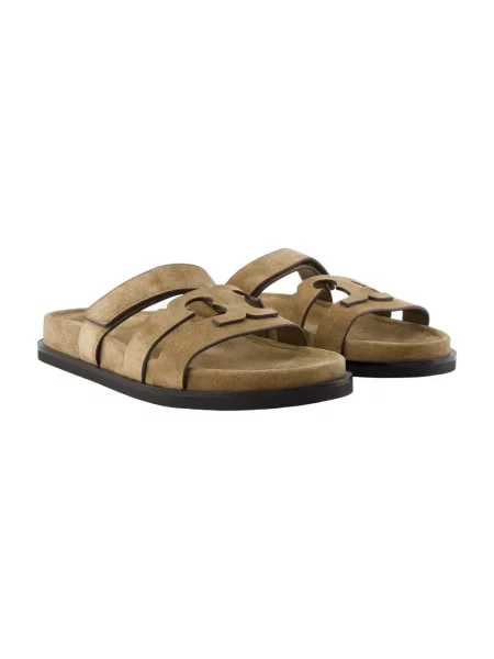 Klapki Tory Burch zamszowe szare