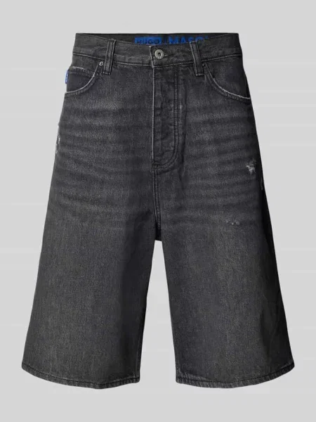 Bermudy jeansowe o kroju baggy fit z przetarciami model ‘MASON’ Hugo Blue czarne