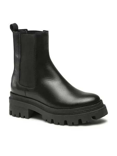 Μποτάκια με λάστιχο Tamaris Black Leather μαύρο