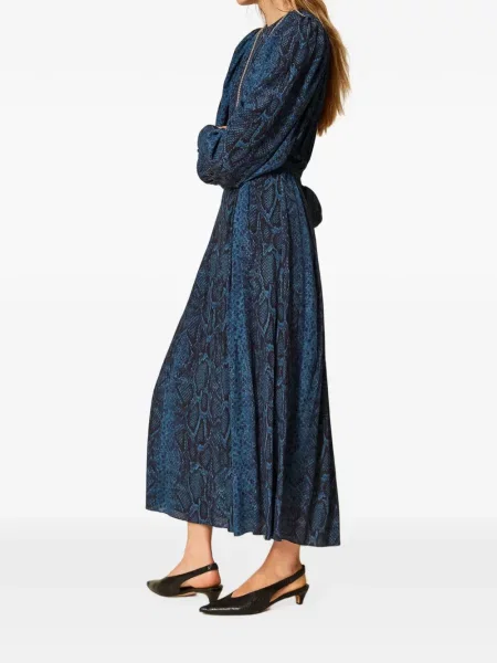 Lung rochie Twinset cu imagine cu decolteu rotund albastru