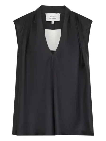Top Loulou De Saison cu decolteu în V negru