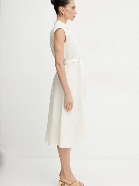 Marella sukienka lniana Emme by Marella midi prosta beżowy