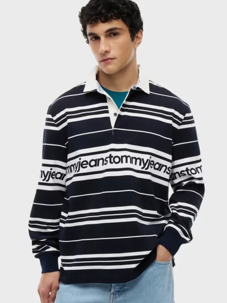 У смужку поло Tommy Jeans синє