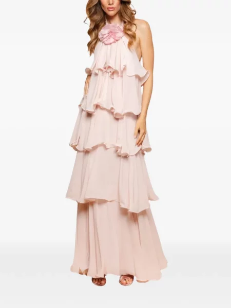 Rochie maxi Divedivine cu model floral cu volane roz