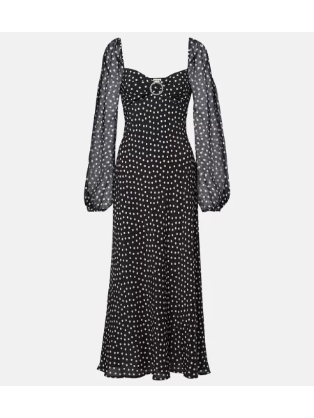 Rochie maxi Rixo de mătase cu buline de costum negru
