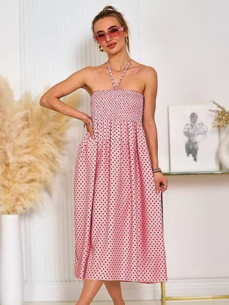 Rochie maxi Resti cu buline până la genunchi negru
