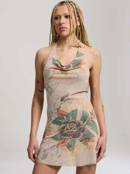Ed Hardy Letné šaty Tiger nebielená / svetložltá / nefritová / svetločervená