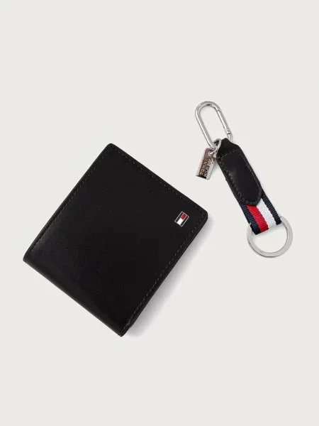 Tommy Hilfiger комплект портфейл и ключодържател мъжки от кожа черно