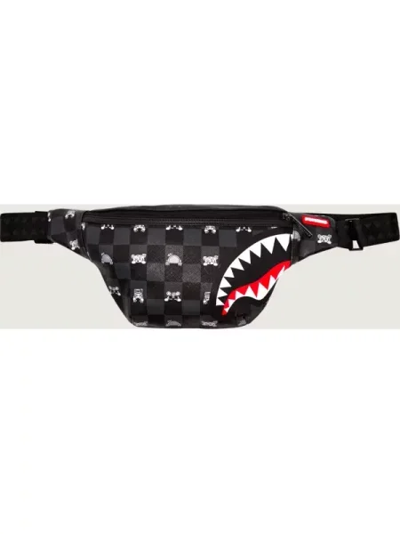 Geantă Sprayground din piele în carouri gri
