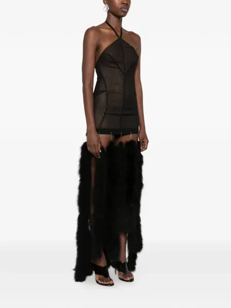 Rochie mini The Attico cu pene cu gât halter negru