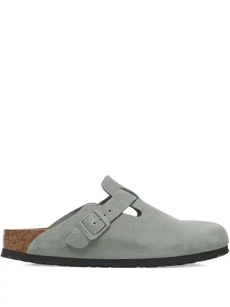 Papuci tip mules Birkenstock din piele de căprioară gri