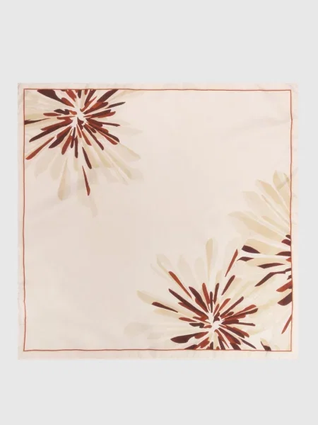 Хустка із шовку в квітковий принт Brunello Cucinelli бежева