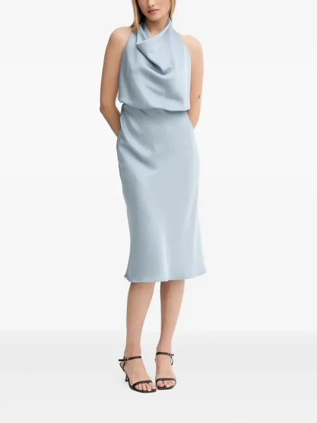 Rochie midi Sandro Ferrone până la genunchi cu gât halter de costum albastru