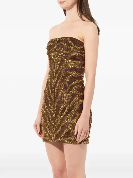 Rochie Balmain cu paiete fără bretele maro