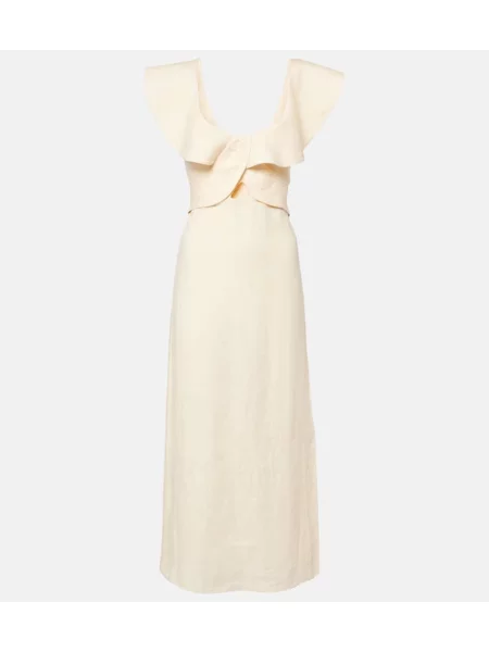 Lanena midi obleka Johanna Ortiz z volani bež