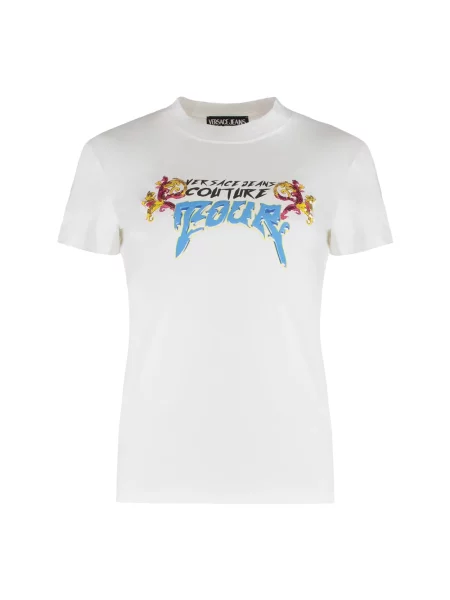 Koszulka Versace Jeans Couture z kryształkami w zebrę biała