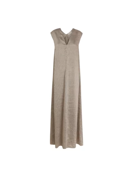 Lniana sukienka maxi Cortana brązowa