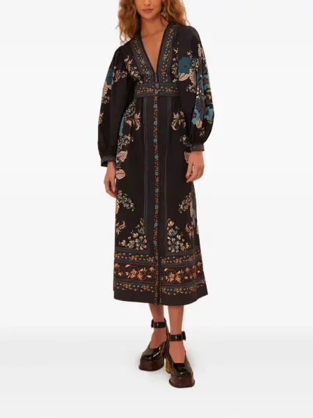 Sukienka midi Farm Rio w kwiatki z nadrukiem do kolan czarna