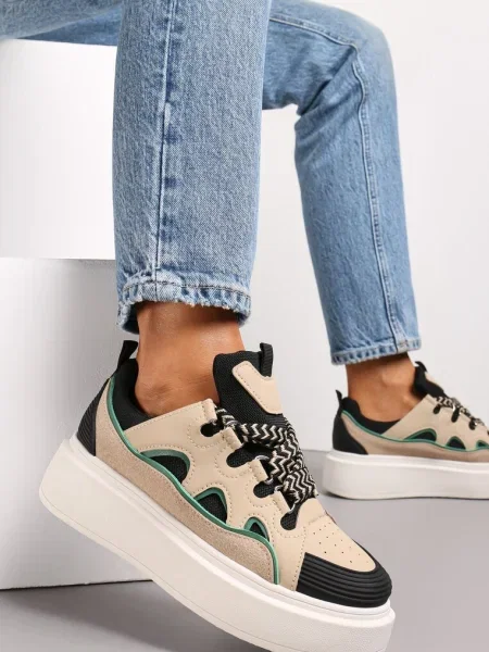 Sneakerși bej-negrii pe platformă Nazario bej