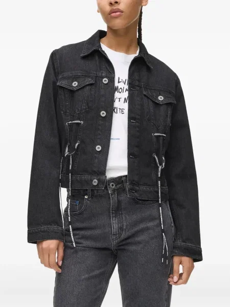 Geacă de blugi Karl Lagerfeld Jeans din dantelă cu legături negru