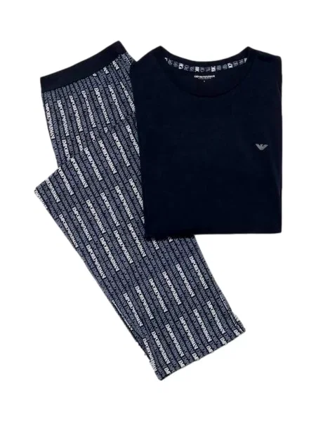 Emporio Armani Pijama lungă bleumarin / safir / murdar alb