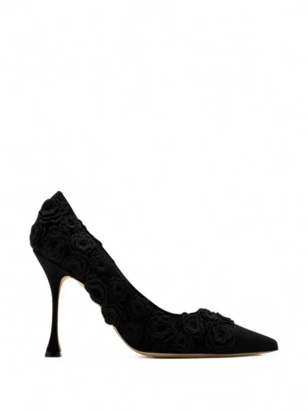 Pantofi cu toc Manolo Blahnik cu model floral cu aplicații negru