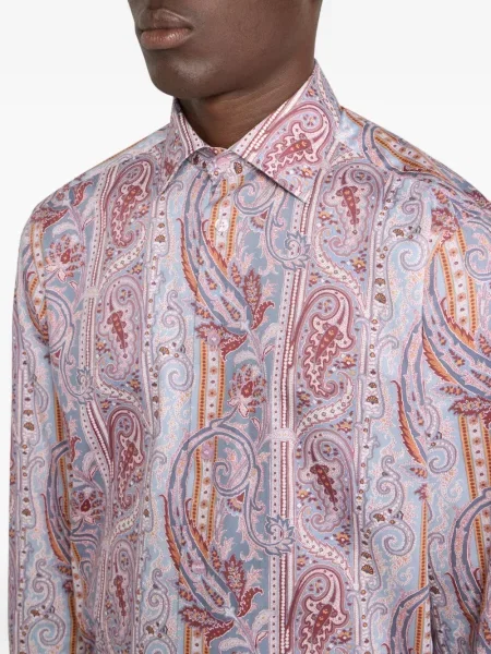 Cămașă Etro din satin cu model paisley roz
