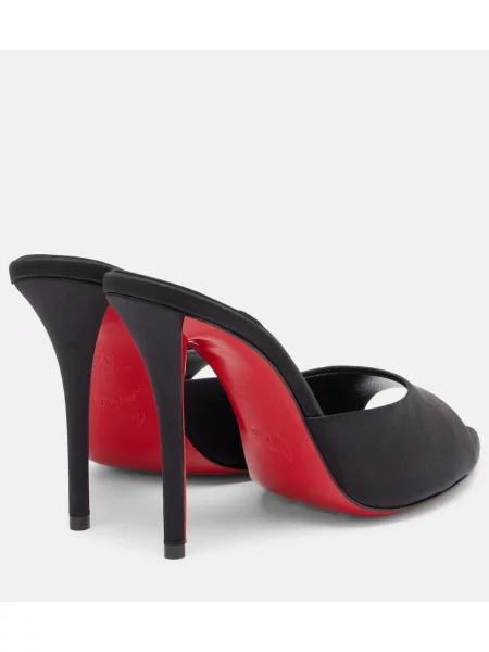 Papuci tip mules Christian Louboutin din satin negru