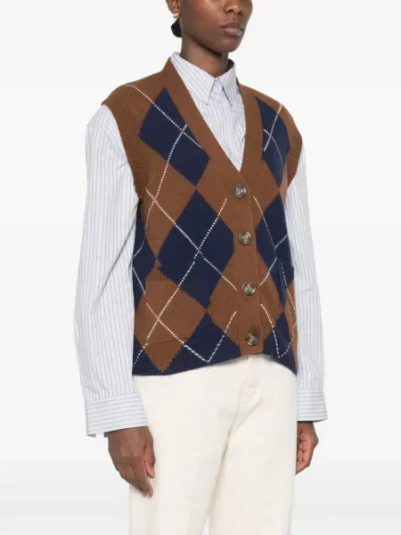 Vestă Beyou tricotate cu model argyle maro