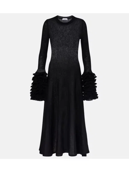 Midi obleka Alaia z volani iz moherja nad koleni siva