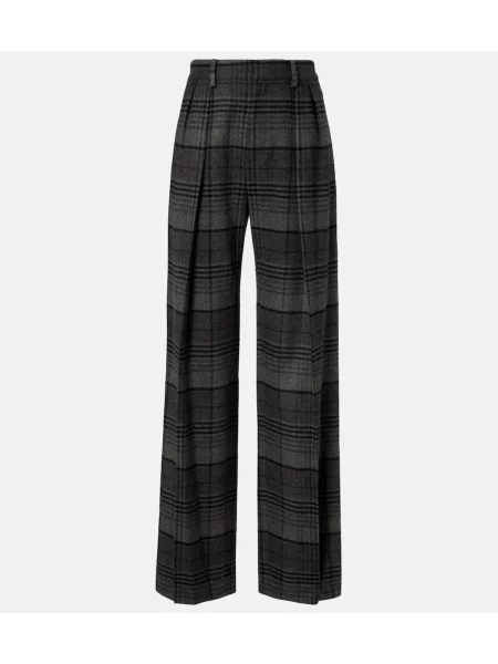 Pantaloni Ralph Lauren Collection de lână în carouri gri