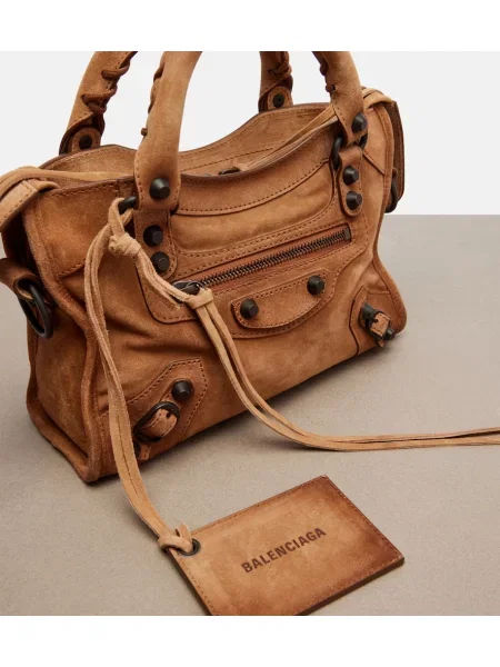 Top Balenciaga din piele de căprioară maro