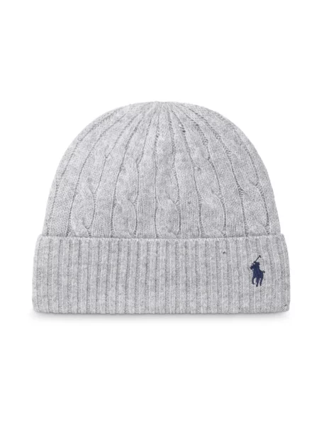 Czapka wełniana z wyhaftowanym logo Polo Ralph Lauren szara