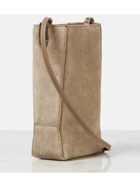 Geanta crossbody Brunello Cucinelli din piele de căprioară bej