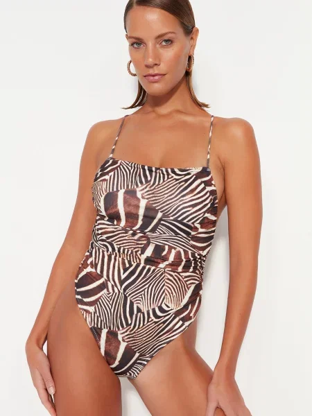 Цял бански Trendyol кафяво