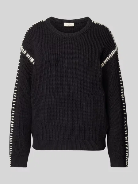 Sweter z dzianiny z ozdobnym szwem Free/quent czarny