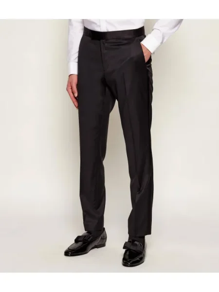 BOSS BLACK De lână pantaloni | Slim Fit cu adaos de mătase negru