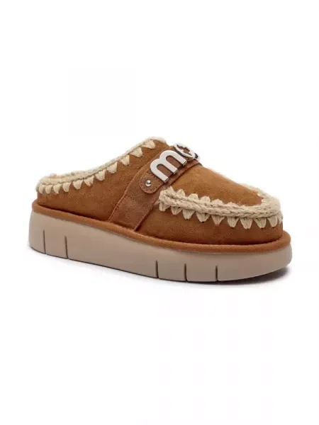 MOU De piele mules încălțăminte Bounce Clog cu adaos de lână maro