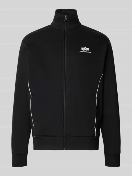 Bluza rozpinana z logo i stójką Alpha Industries czarna