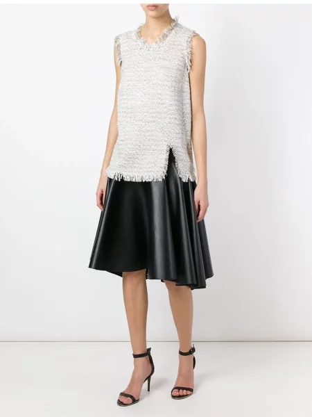 Top Lanvin cu franjuri din tweed alb