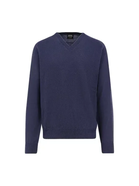 Sweter Zegna z dekoltem w serek niebieski