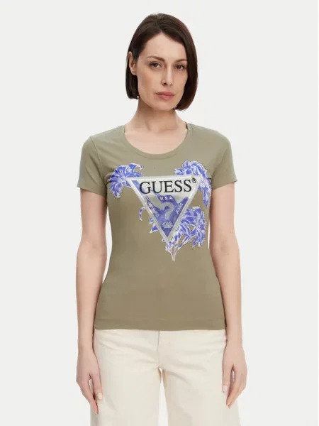 Guess T-shirt Kaki bež