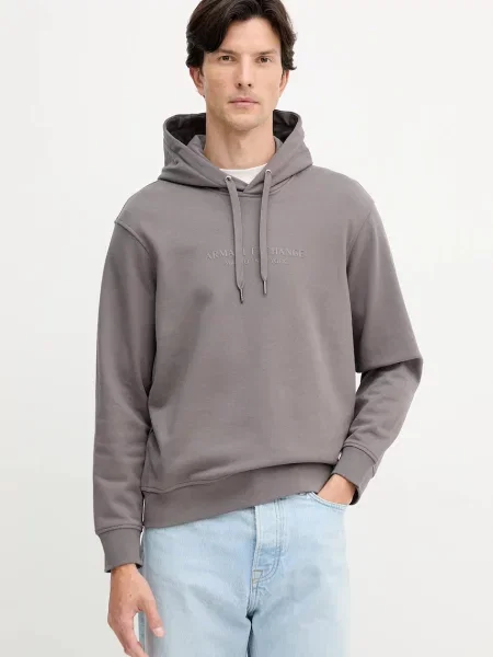 Суичър с качулка Armani Exchange с качулка с принт сиво