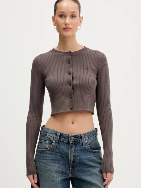 Tommy Jeans Dětský kardigan hnědý